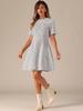 Allegra K Women's Short Sleeve Checked Tweed Dress with Zipper and Buttons, Casual Mini Dress, Apricot, Size L