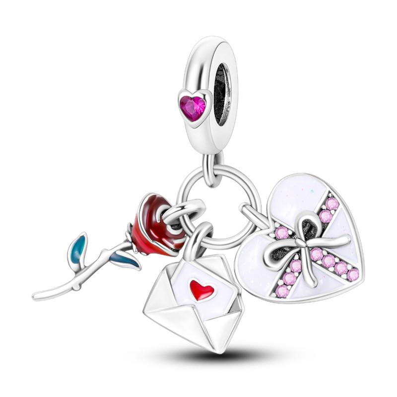 Flower Charms Fit Bracelets Sunflower 925 Silver Tulip Sakura Daisy Rose Flowers Beads DIY Jewelry Making