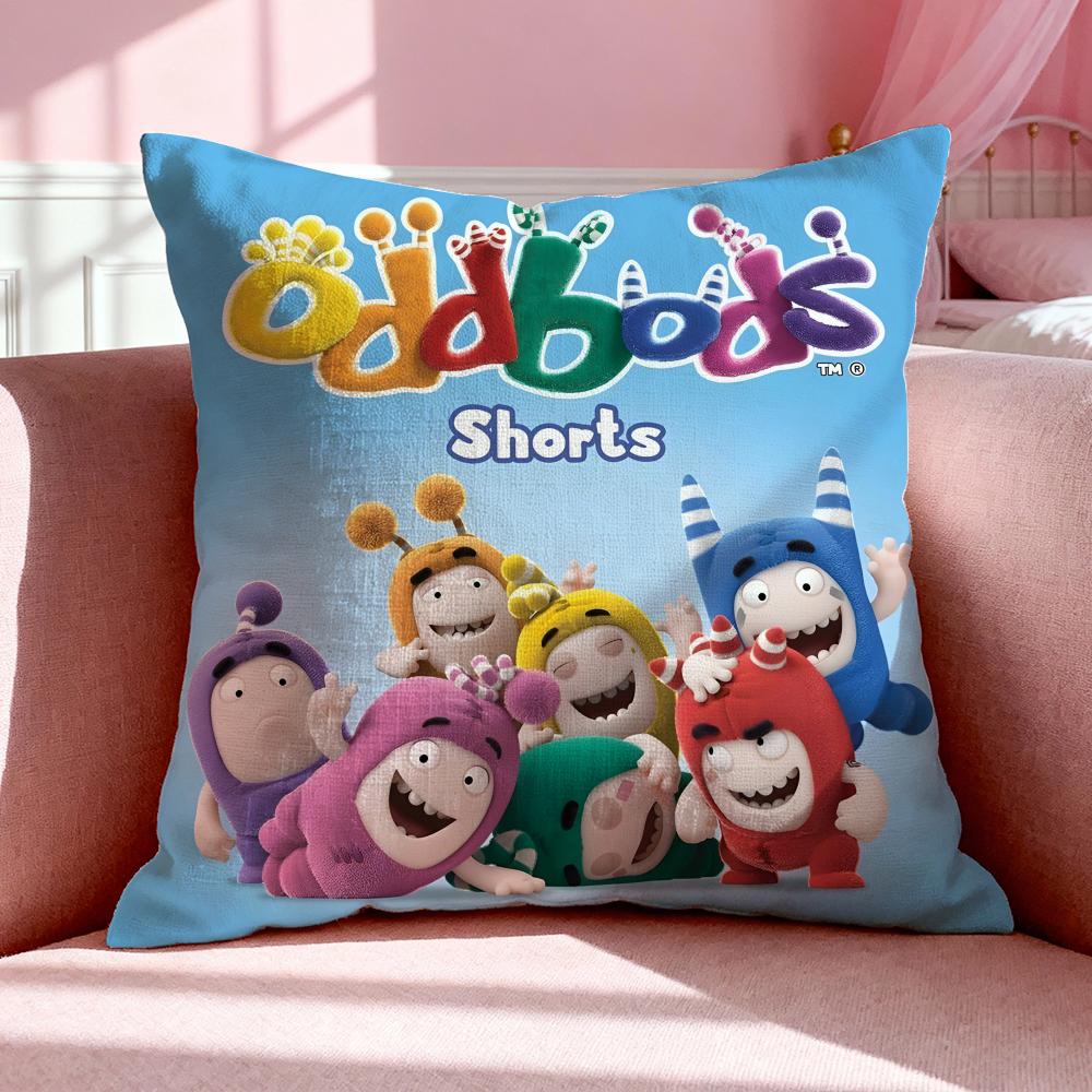 Cartoon O-Oddbods Kussenhoes Ademende Linnen Kussensloop Zomer Geurloos Eco-Vriendelijk Onzichtbare Rits Wasbaar 60x60cm