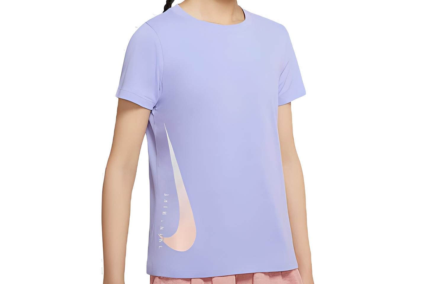 Nike T Shirts Women s Light Thistle Purple Crew Neck Moderate Straight Fit CZ3871-576 M