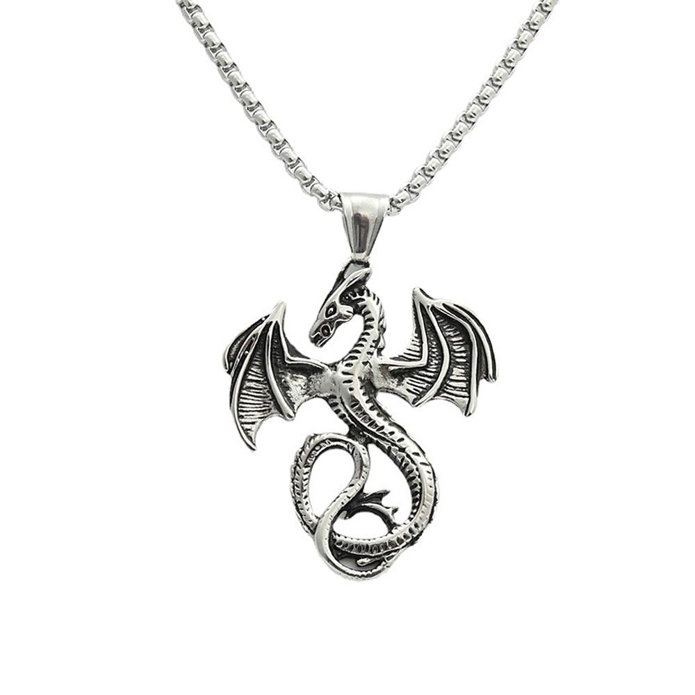 Punk Vintage Flying Dragon Pendant Necklace for Men Women Biker Stainless Steel Pterosaur Choker Necklaces Charm Jewelry Gifts