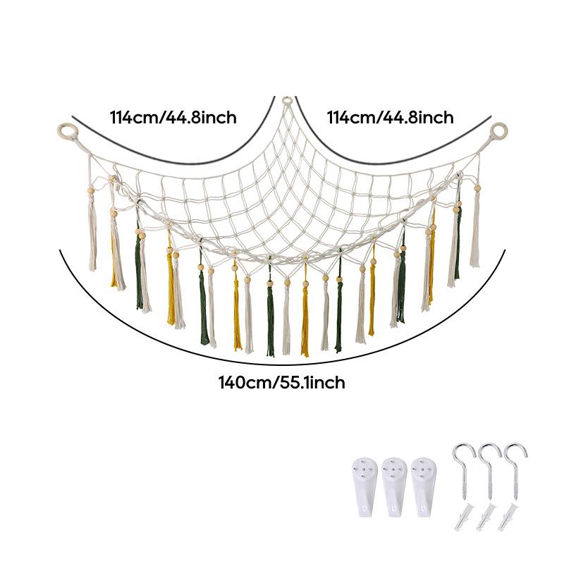 

2026 Triangular Toy Storage Mesh Pocket Hand-woven Wall-mounted Triangular Pocket Children s Room Plush Toy Storage Pocket Hammock