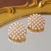 Morning Dew Flower Stamen "original Retro Handmade Full Set Pearl Round Earrings French High-end Light Luxury Matching
