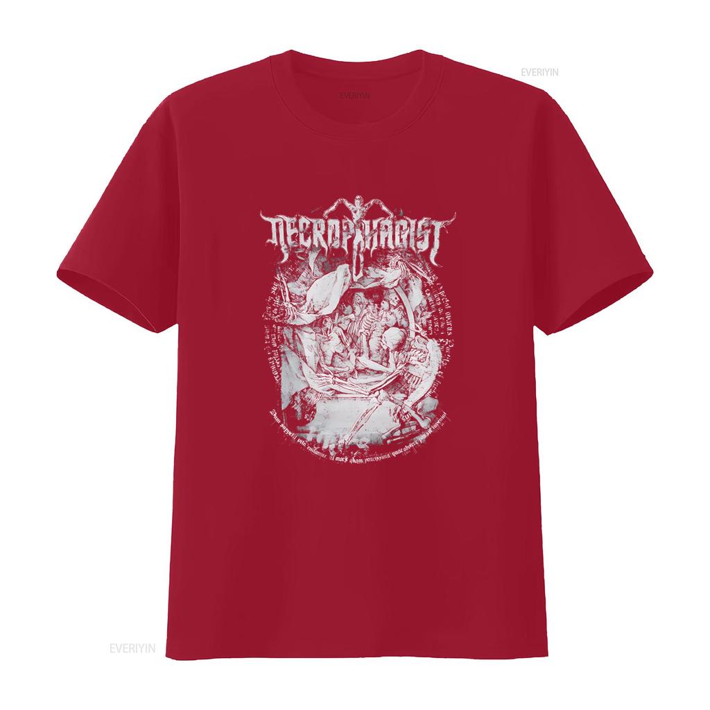 NECROPHAGIST Mors T Shirt Dark Art Design for Metal Fans Vintage Washed Top For Everyday Wear Designer Clothes Stretched