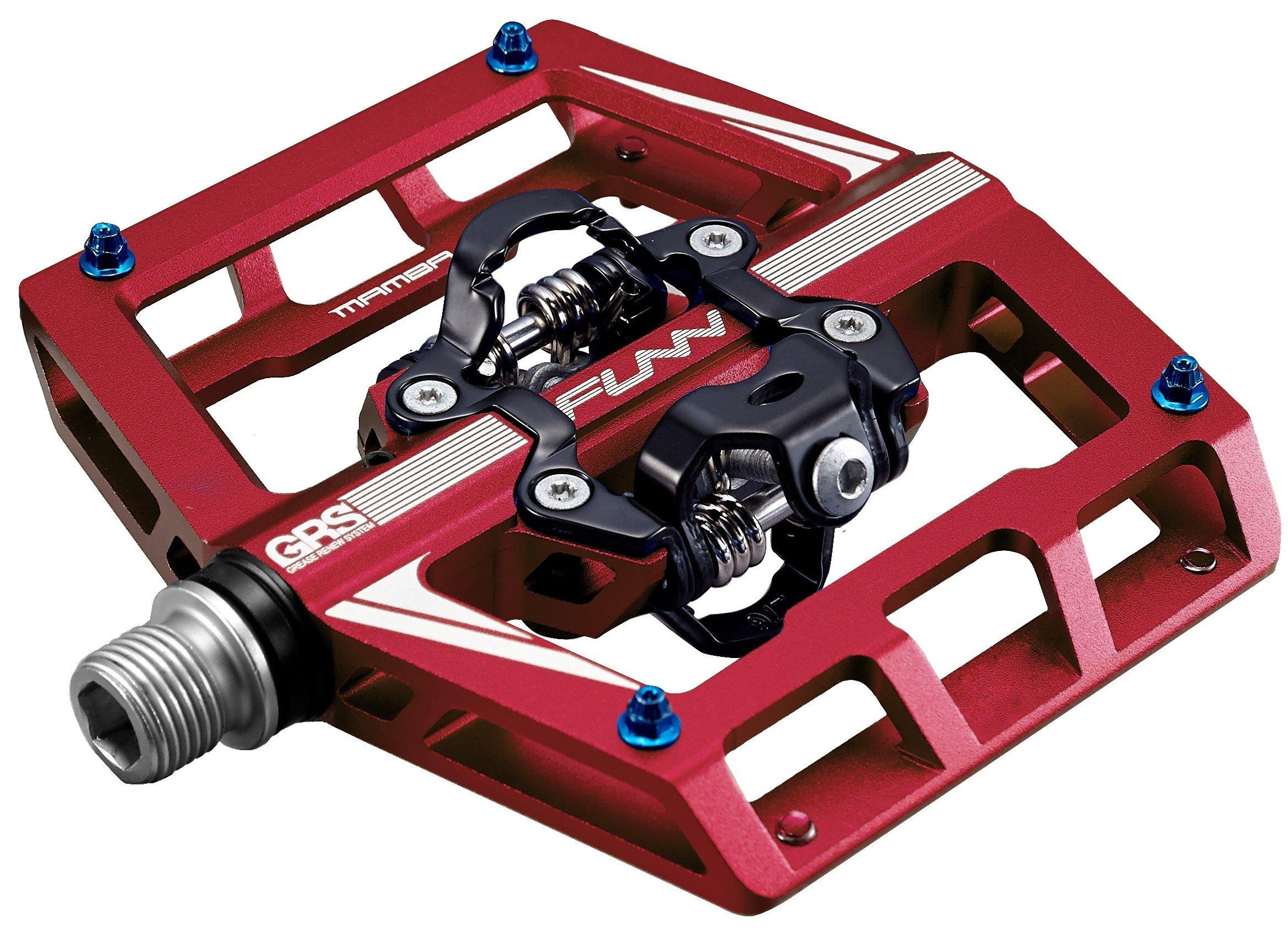 

Funn Mamba Clipless Pedal Spring SPD Binding Suitable for Mountain Bikes Set, Mechanism, Double-Sided Cleats, Compatible, Pedals, (MTB) (Red)