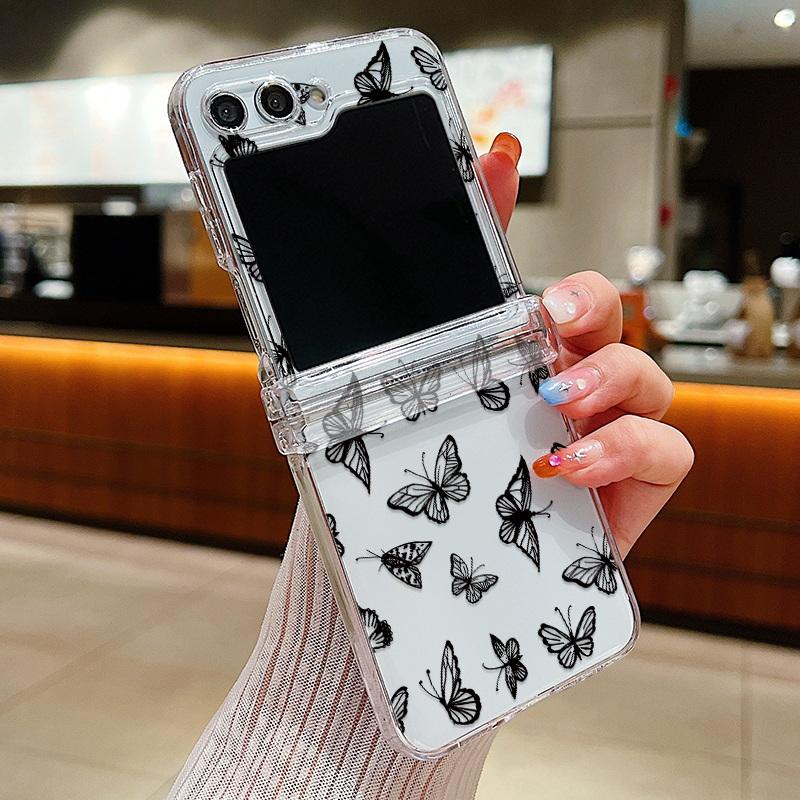 For Samsung Galaxy Z Flip5 Flip6 Butterfly Pattern Clear Folding Phone Case Transparent Hard PC Cover For Samsung Z Flip 6 5 4 3
