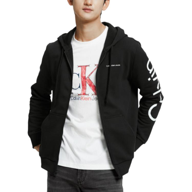 Calvin Klein Giacca Casual con Cappuccio e Zip Stampa Lettere Uomo giacche Nero 40DC414