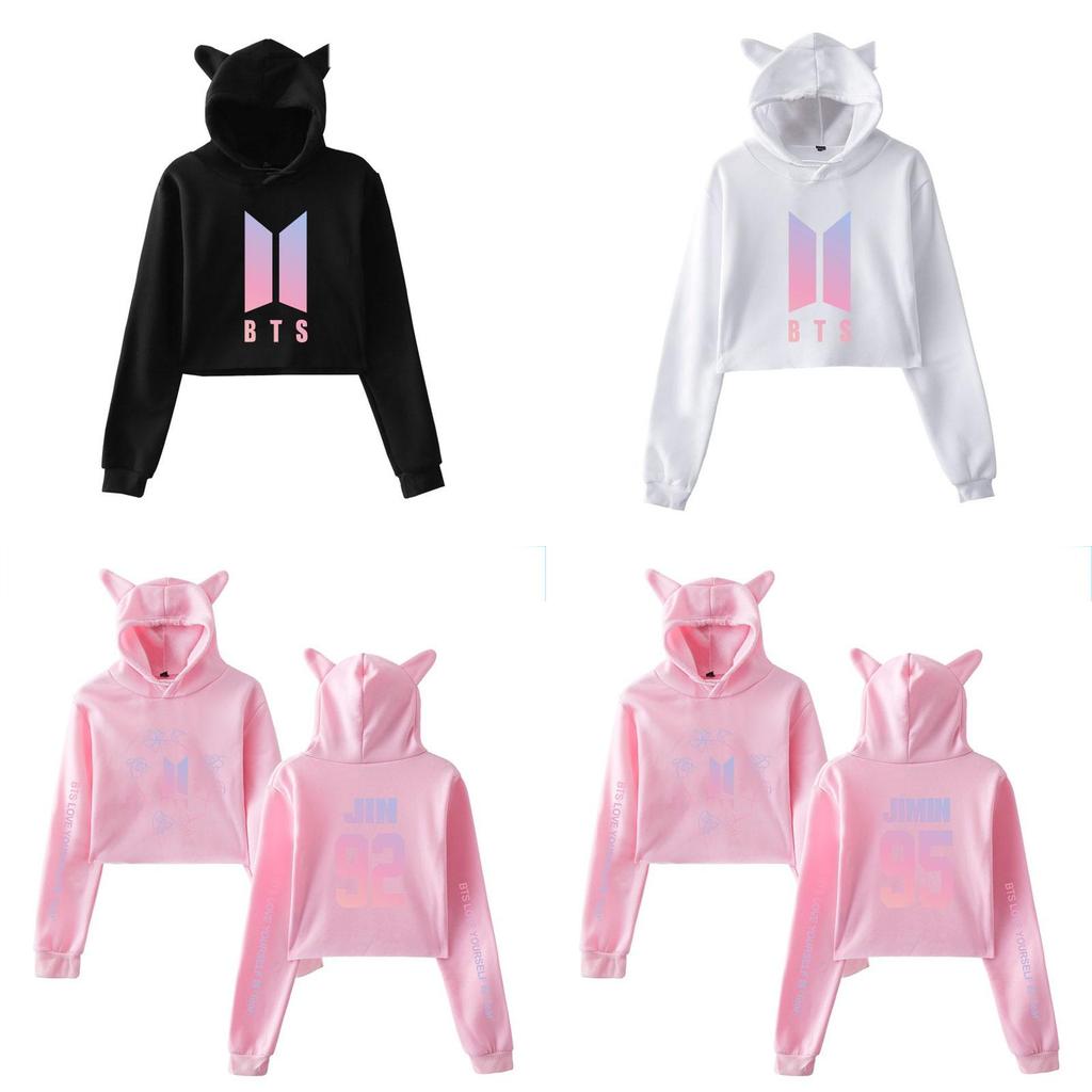 Bts Bangtan Boys Love Yourself Tear Navel Hoodie With Cute Cat Ear Design In Multiple Color Options