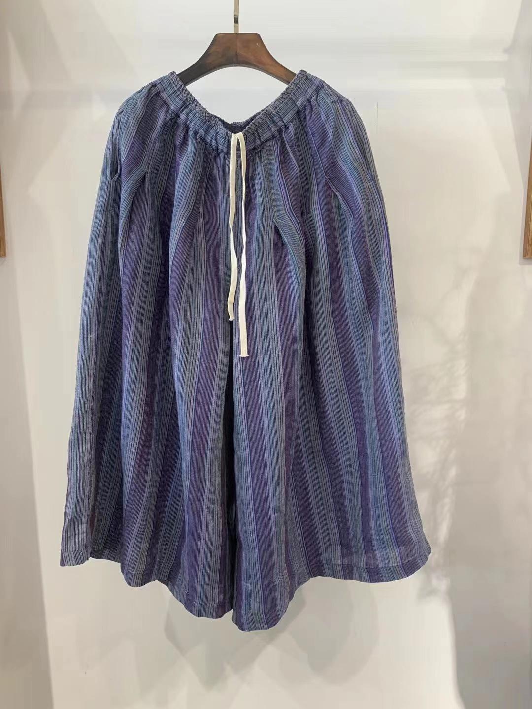 

Johnature Retro Color-blocked Striped Pants Women Summer Loose Versatile Elastic Waist Tie Waist Wide-leg Pants One Size