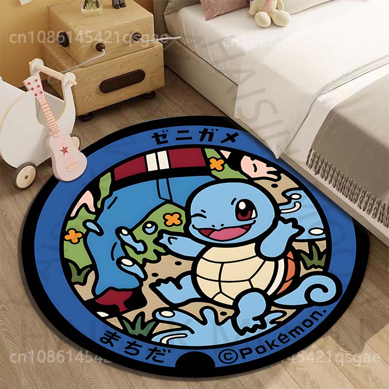 Japan Pokémon Eevee Greninja Print Round Carpet for Living Room Bedroom Table and Chair Sofa Home Decor Area Rug Luxury Gift