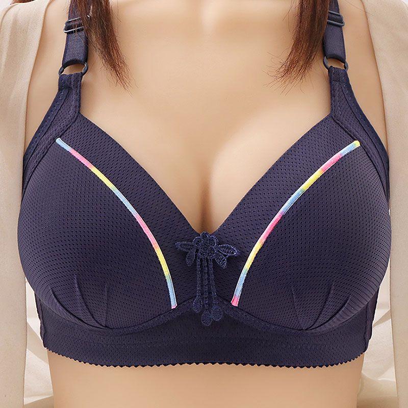 

Тонкое нижнее белье большого размера, женский бюстгальтер на косточках, с радужной вышивкой, однотонный, для подтяжки груди, мягкий, удобный, дышащий 44/100 темно-синий