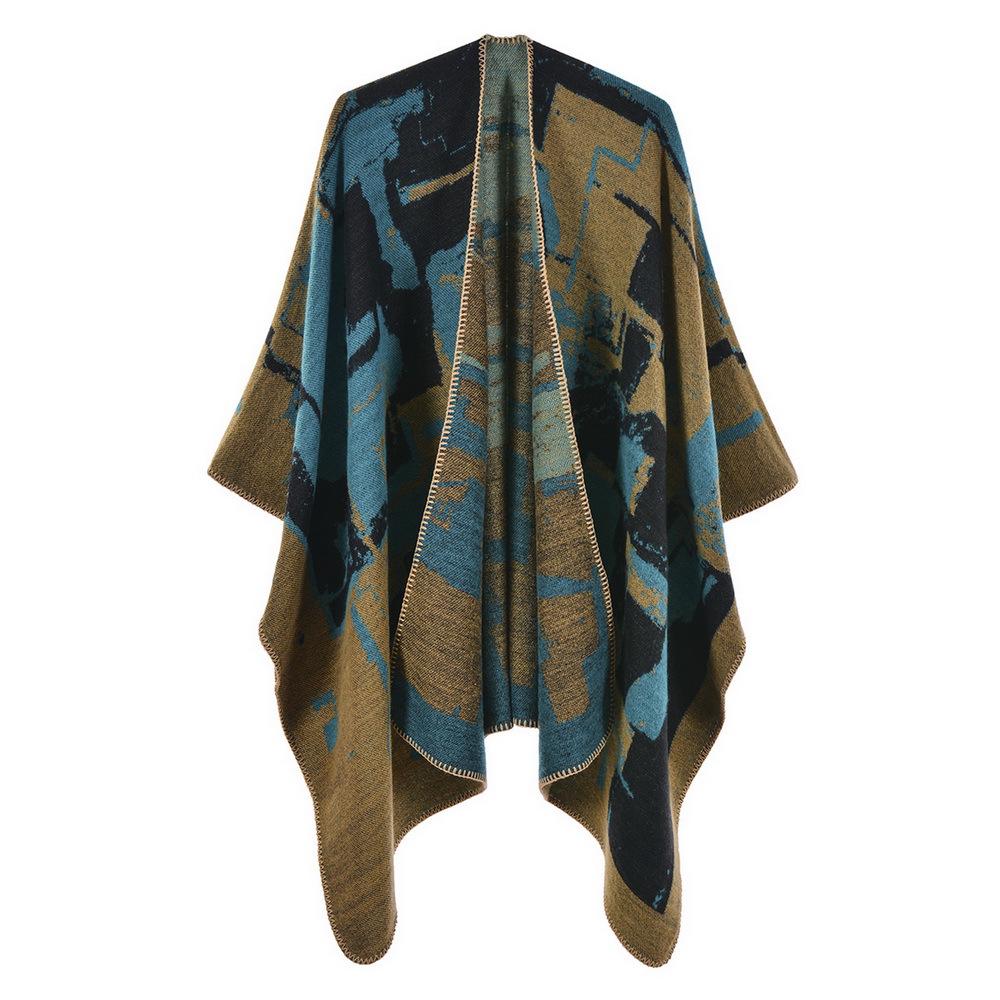Women's Fashion Jacquard Imitation Cashmere Shawl - Thickened, Warm, Large Cape Scarf