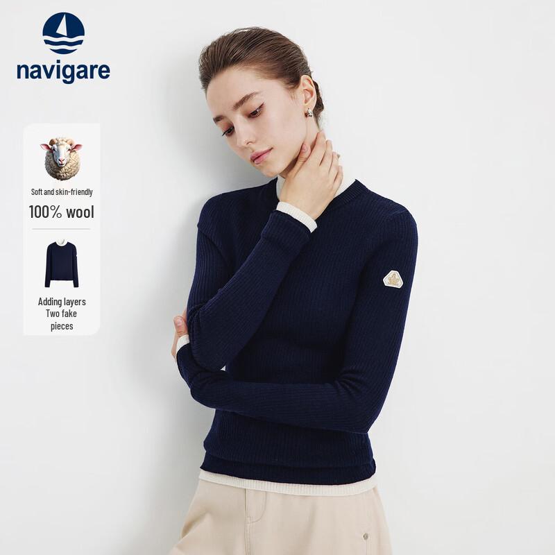 

Navigare Women s Faux Two-Piece All Wool Knitted Sweater L