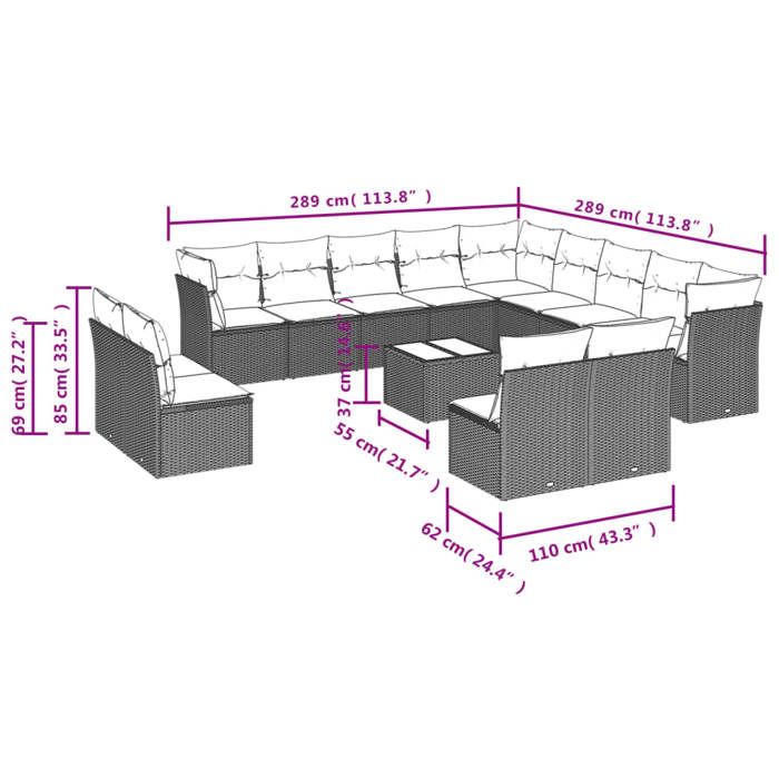 VidaXL Garden Lounge Set with Cushions 14 Pcs, Patio Sofas, Patio Furniture Set, Outdoor Furniture, Black 3218496