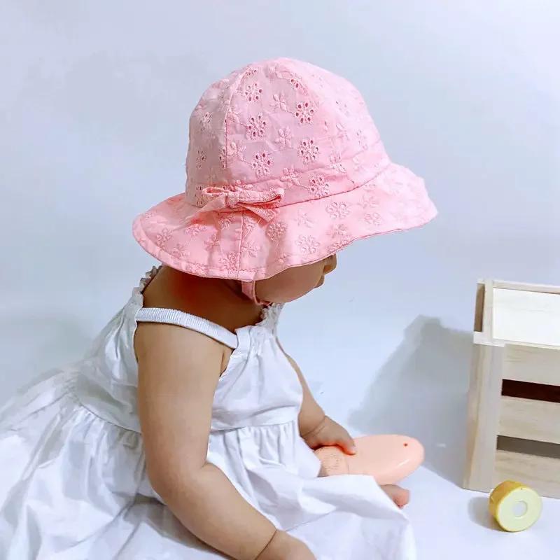 Summer Baby Sun Hat Floral Ruffle Toddler Girls Bucket Hat Solid Color Wide Brim Kids Travel Beach Fisherman Cap