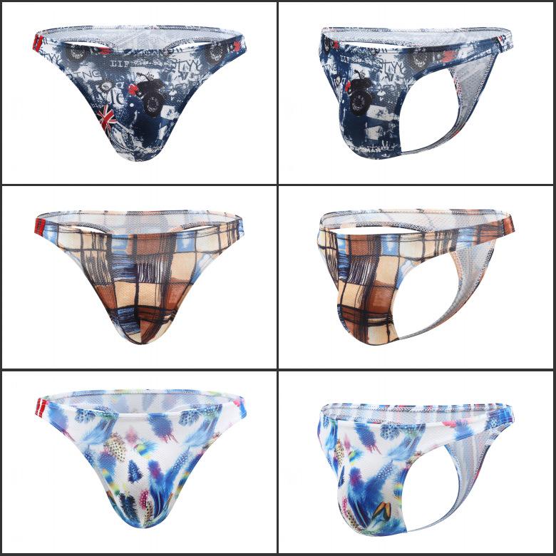 European & American Cartoon Print Low-Rise Men's Moisture-Wicking Thong E071