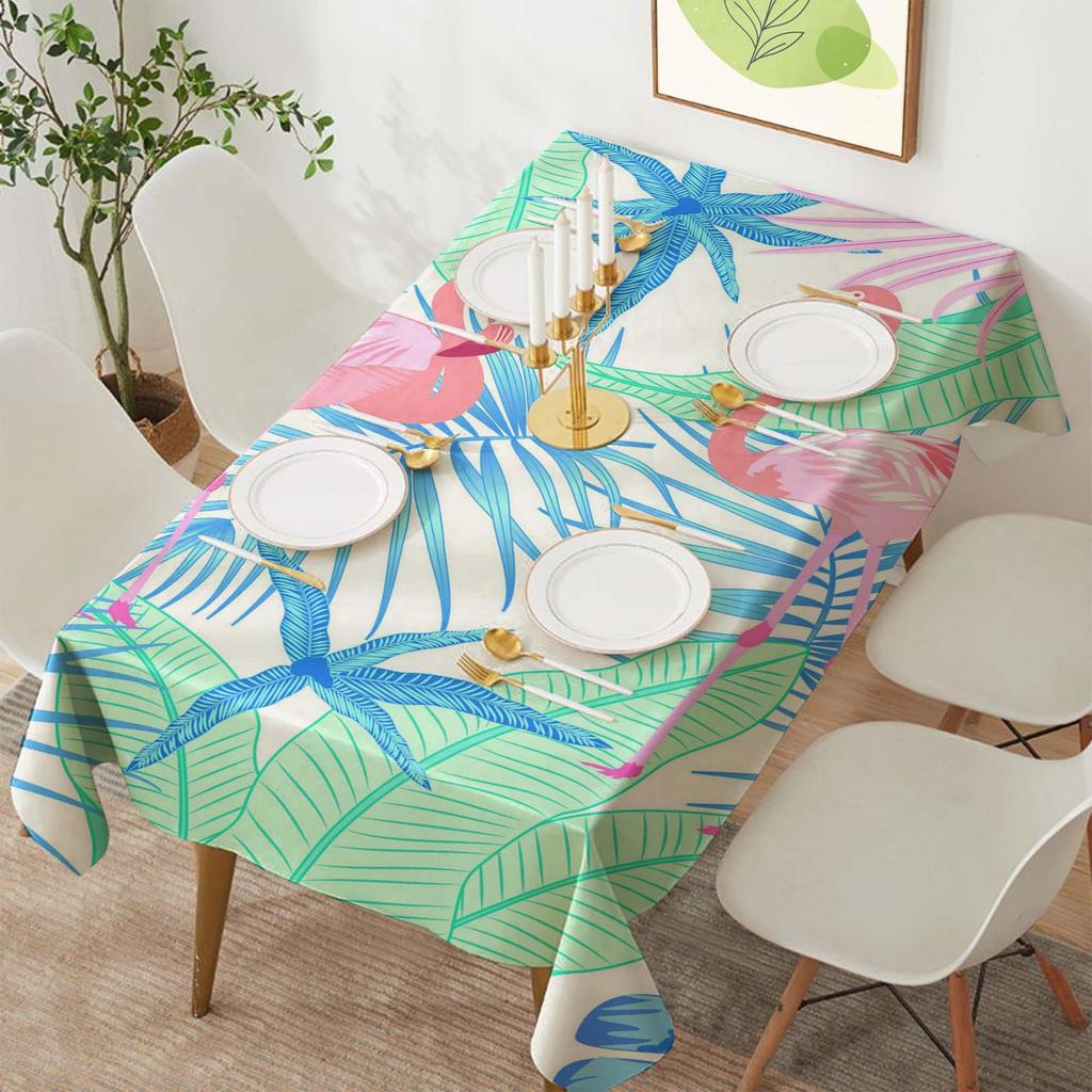 Tropical Flamingo Polyester Rectangular Tablecloth for Parties and Dining