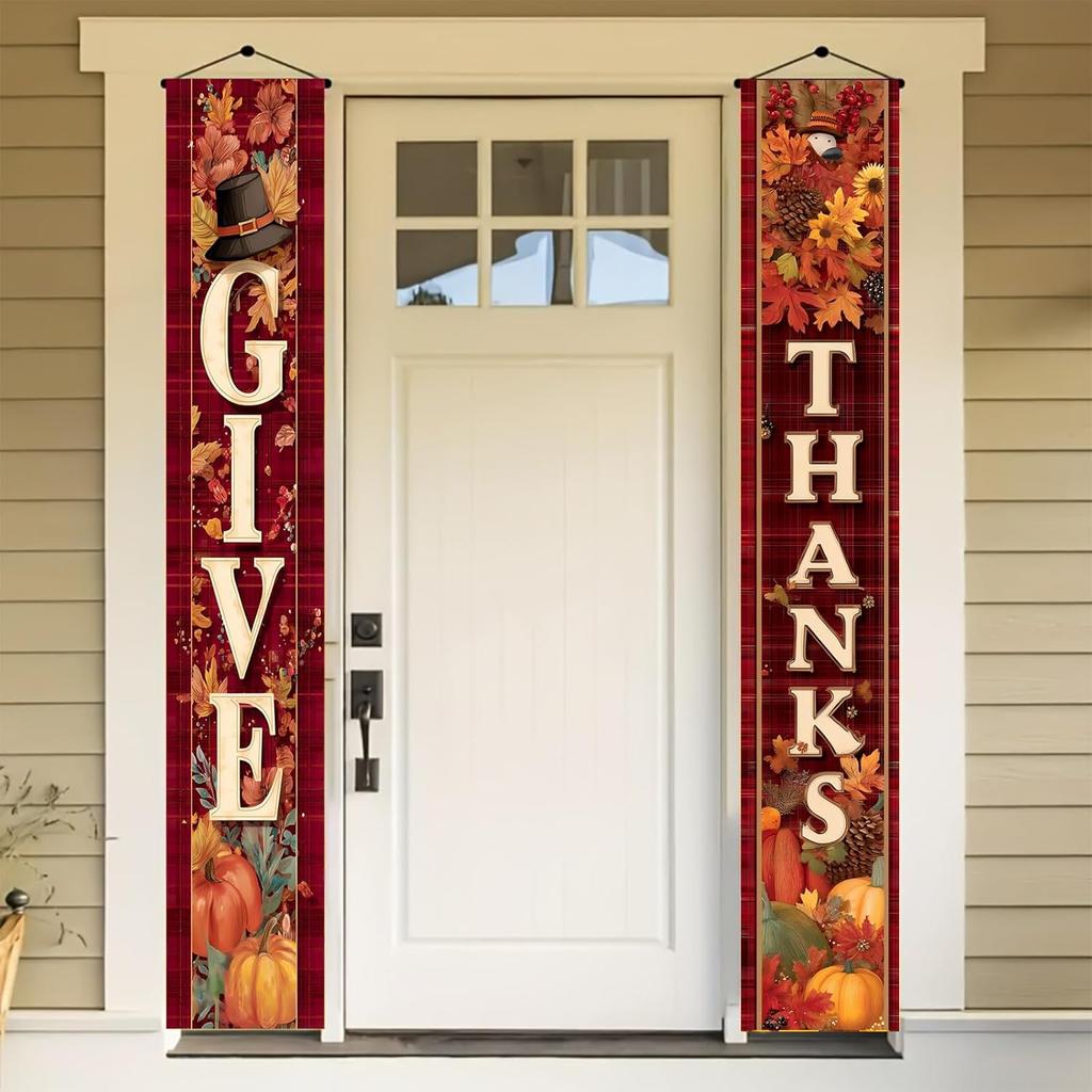 Thankgiving Vertical Door Banners 12x71 Inch Scarecrow Pumpkin Stack Front Door Decor Fall Harvest Hanging Porch Sign Outdoor Seasonal Backdrop Photo