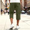 Men’s Drawstring Waist Multi Pocket Cargo Capri Pants Relaxed Fit Seven Quarter Length Casual Trousers for Everyday Wear