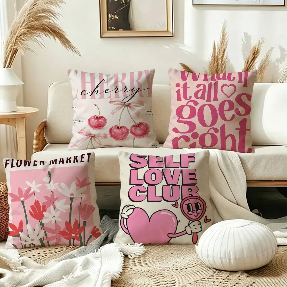Simplicity Vintage Pink Cartoon Print Canvas Personalized Pillow Cover Kids Bedroom Wild Party Decor Pillowcase Kid Shower Gift