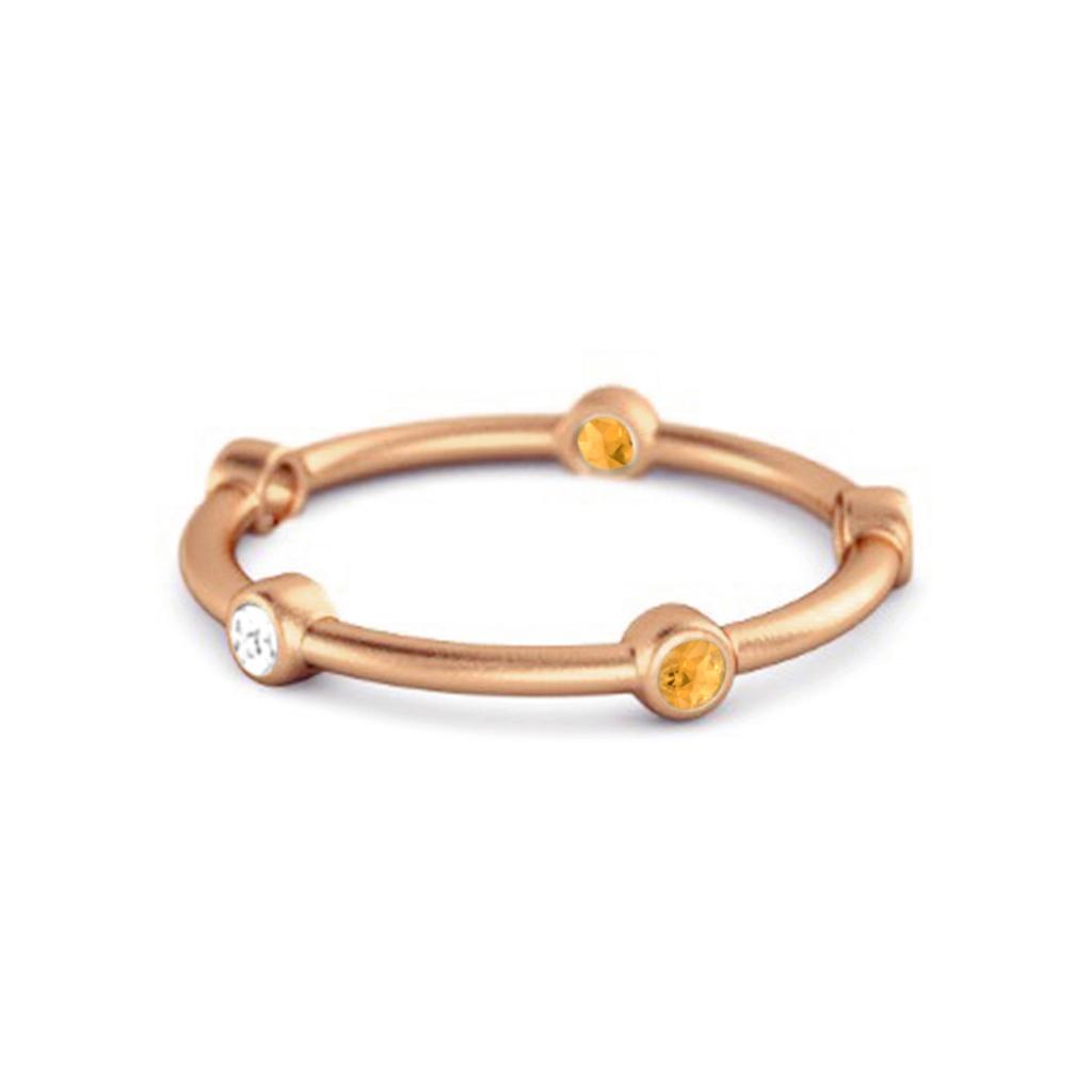Citrine Bezel Station Contemporary Minimalist Style Ring - 925 Sterling Silver Rose Gold Vermeil