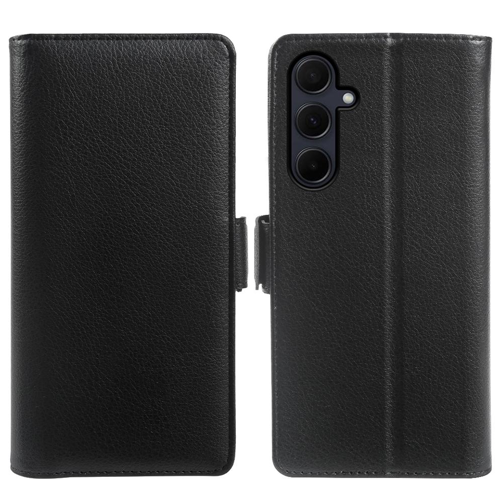 For Samsung Galaxy A35 5G Wallet Case with Dual Magnetic Clasp Litchi Textured Leather Flip Stand Phone Cover