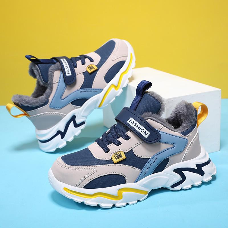 Wasserdichte Baumwoll-Sportschuhe für Jungen mit Plüschfutter - Warme Leder-Sneaker für Herbst/Winter