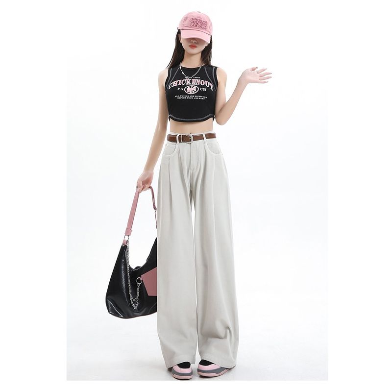 

High Waist Crimp Khaki Wide Leg Denim Women 2025 Spring & Fall New Design Sense Drape Loose Straight Pants