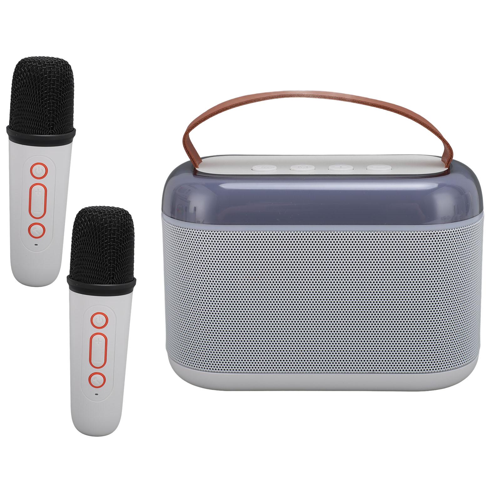 

Караоке-машина для детей и взрослых, портативная колонка Bluetooth 5.0 с 2 беспроводными микрофонами RGB белый