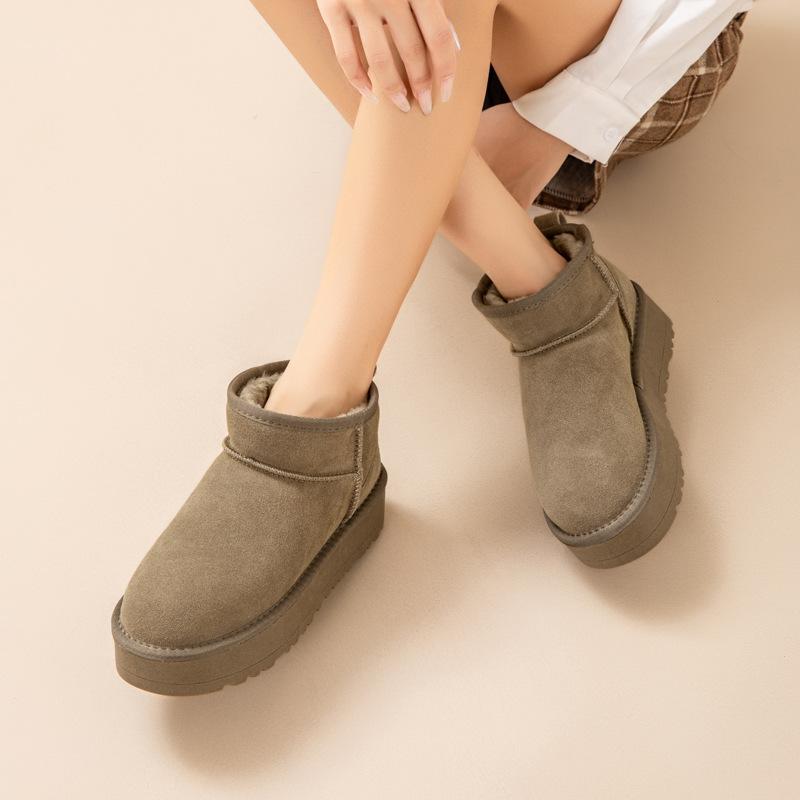 Zhou Dongyu Song Yanfei Thick-soled Snow Boots Women's New Leather Heightening Short Tube Piled Thickened Cotton Shoes