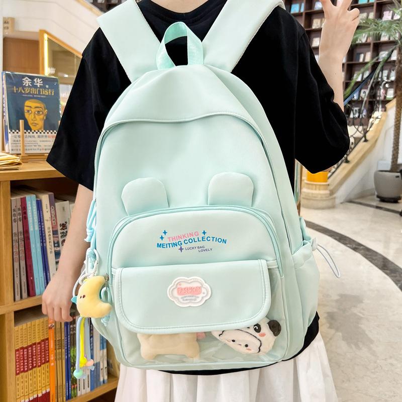 Schoolbag New Cartoon Cute Junior High School Student Backpack Female Japanese Small Fresh Solid Color Campus Schoolbag Travel Backpack