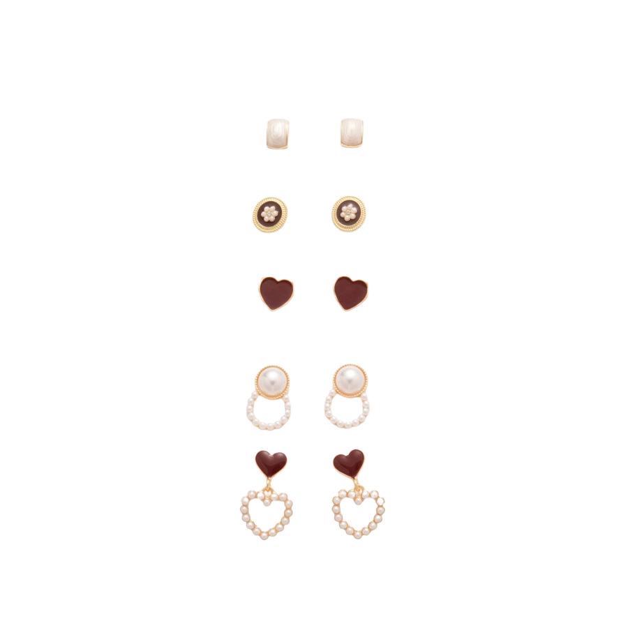 Elegant Retro Geometric Earrings Set: Silver Needle with Diamond, Pearl, and Drip Oil Details