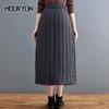 Winter and Autumn New Thickened Warm Cotton Elastic High Waist Slim Pocket Skirts Black