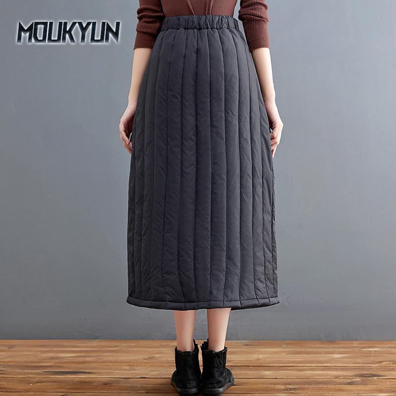 Winter and Autumn New Thickened Warm Cotton Elastic High Waist Slim Pocket Skirts Black