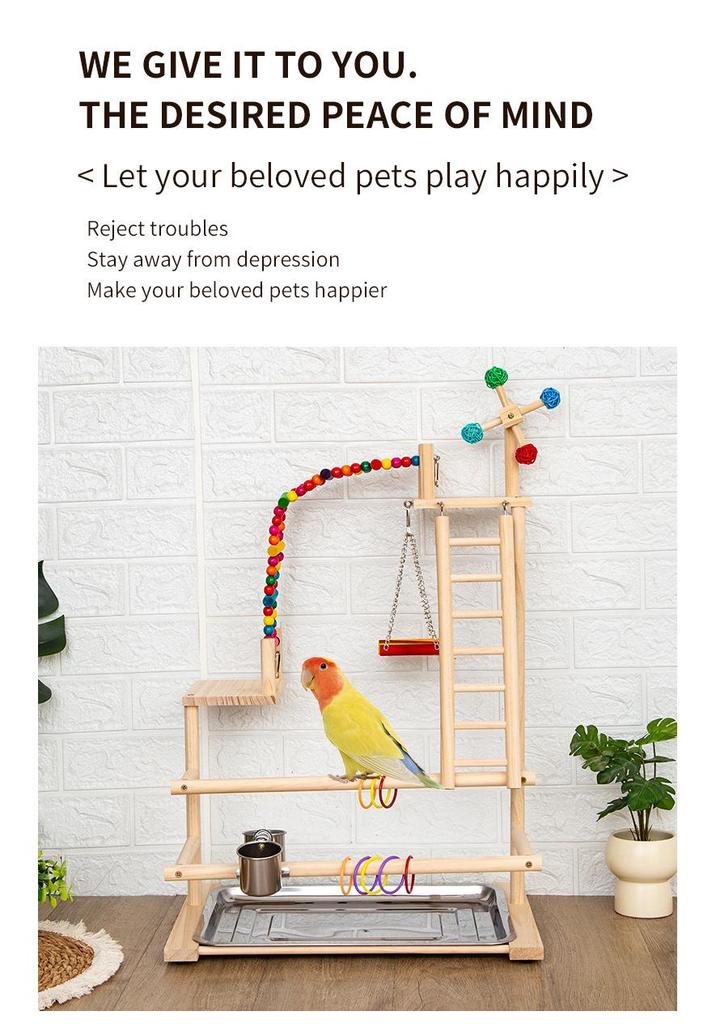 Solid Wood Parrot Play Stand: Handcrafted Bird Playground and Training Platform for Floor Use