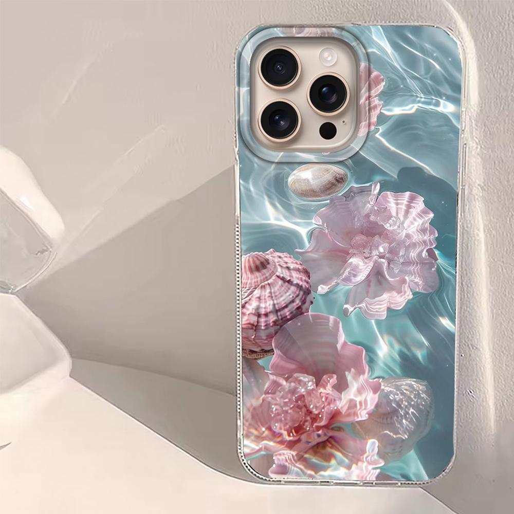 Okeāna pērļu gliemežvāka ūdens faktūras meiteņu tālruņa vāciņš priekš iphone 16 15 14 7 8 Plus 13 11 12 Pro Max X XS XR SE 2022 2020 16e vāciņš