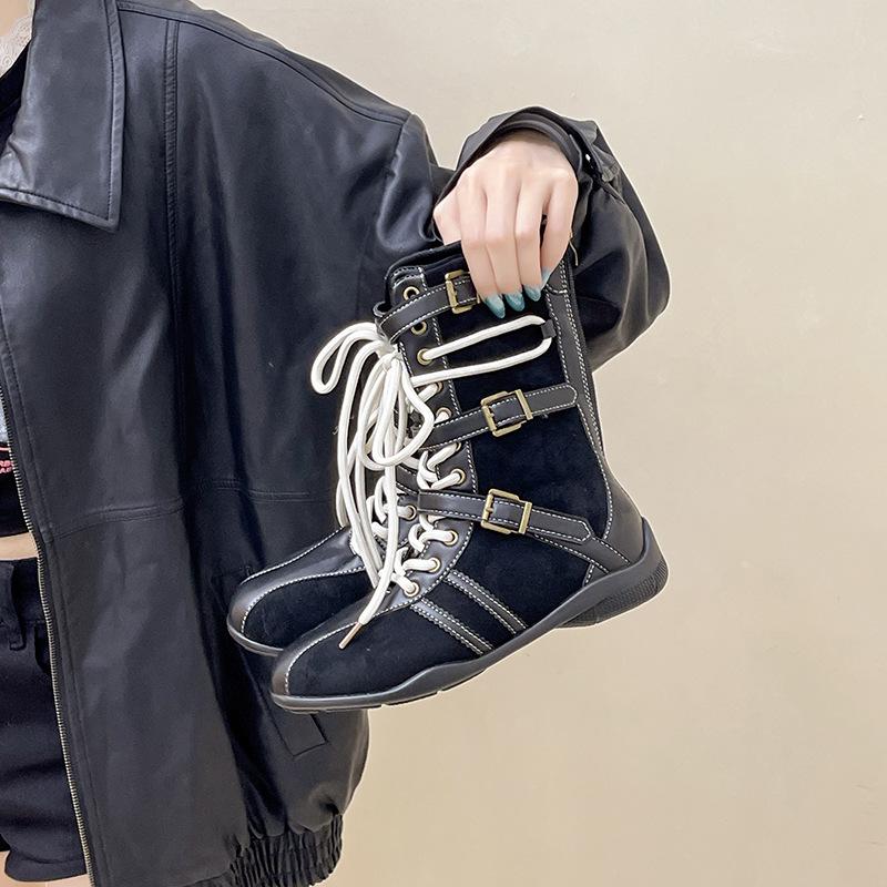 Ugly Cute Retro Style Lace-up Martin Boots Women's Autumn and Winter Niche Korean Version Design Sense Color Matching Lace-up Outer Wear Fashion B