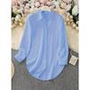 women's Plus Size Solid Color Point Collar Long Sleeve Curved Hem Loose Casual Shirt Blouse