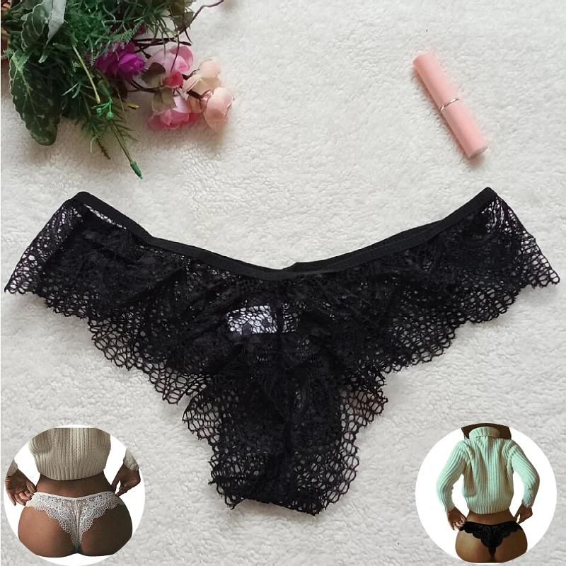 Lace Lady Sexy Breathable Black White Underwear Plus Size S-XXL Fit Big Size Lingerie Panties G String Thong Floral
