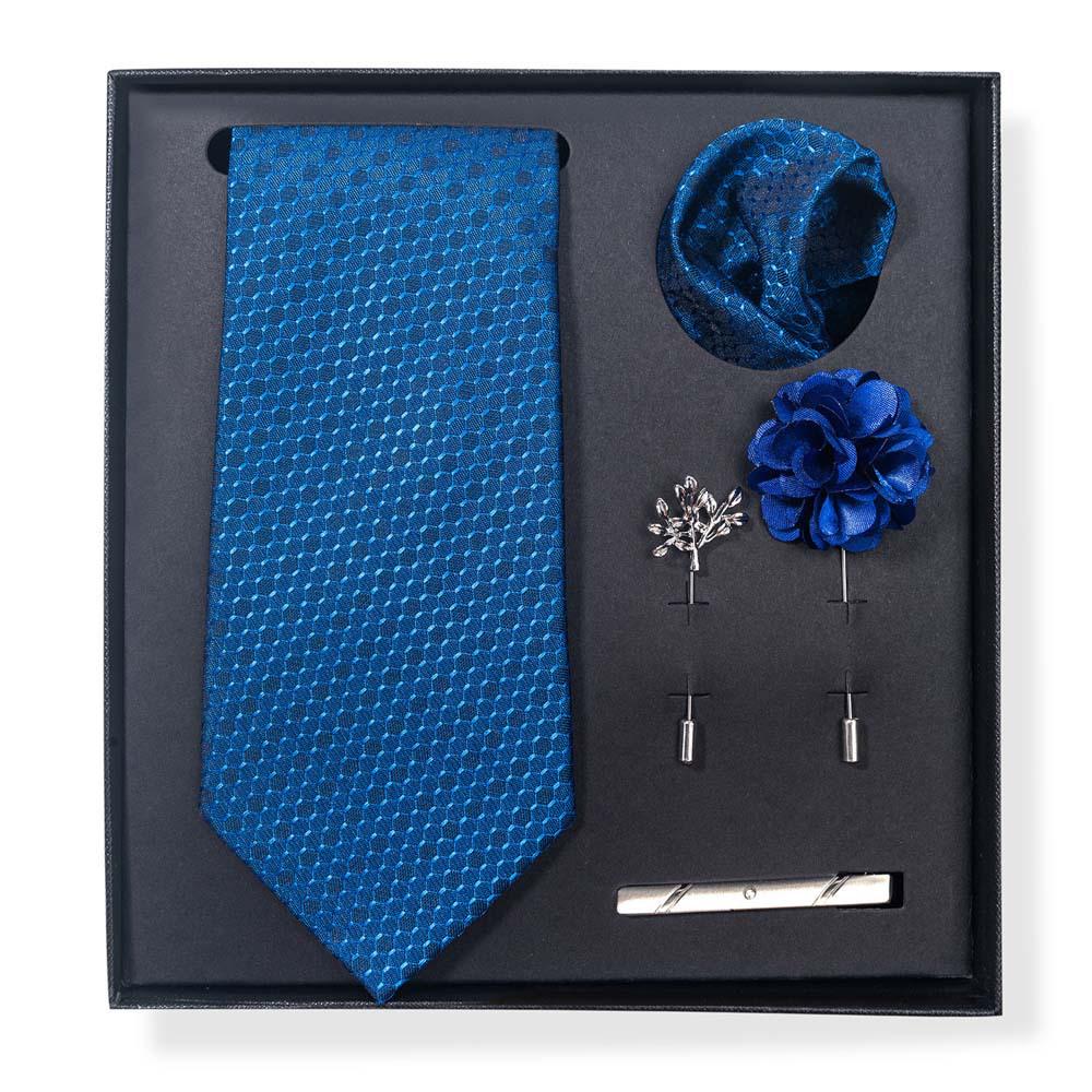 Paisley-Blumen-Krawatten-Geschenkset: Enthält Krawatte, Einstecktuch, Manschettenknöpfe, Ansteckblume und Krawattennadel in einer sechsteiligen Schachtel