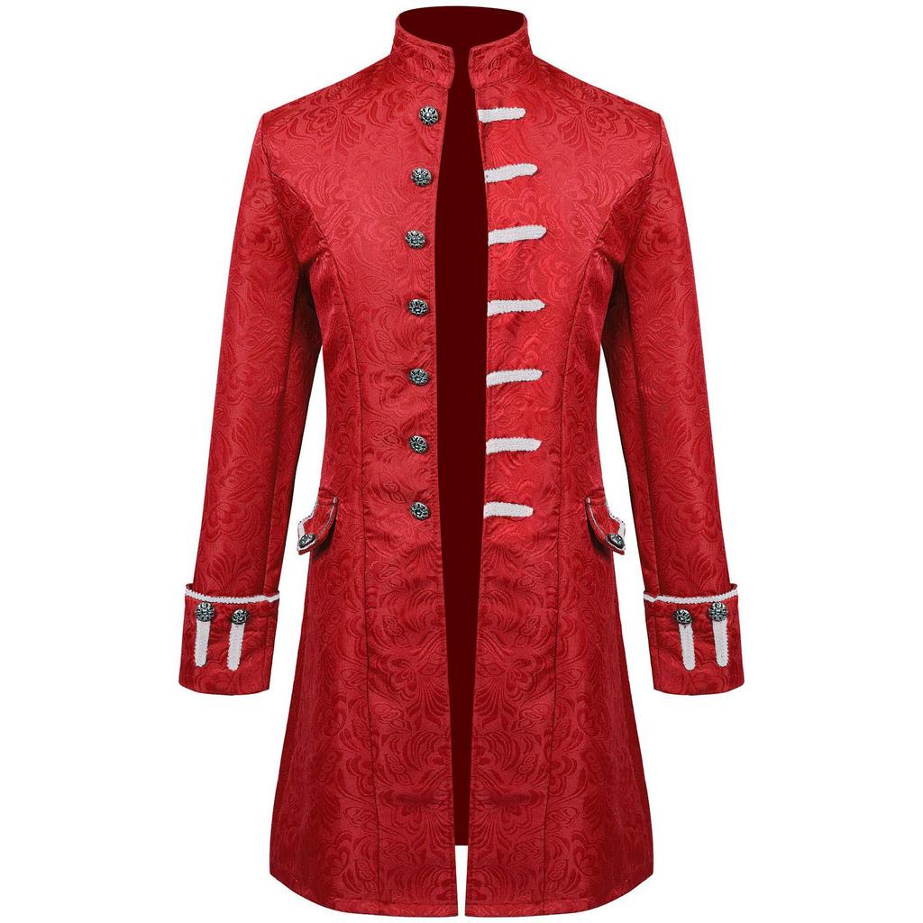 2025 Men's Solid Color Jacquard Costume Jacket - Spanish Medieval Style, Perfect for Spring and Autumn Performances