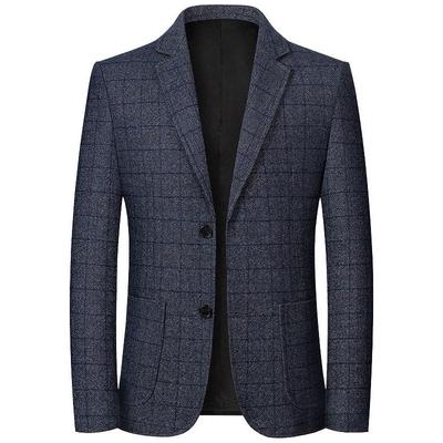 Wiosna Jesień Męskie Kratka Blazery Eleganckie Casual Formalne Garnitury Kurtki Płaszcze Moda Męska Slim Fit Z Kołnierzykiem Z Wywiniętym Kołnierzem Blazery Odzież wierzchnia