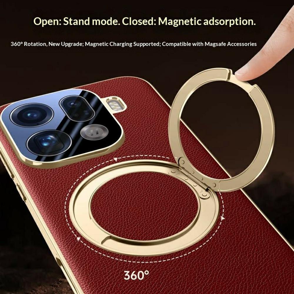 Für Oppo Find X9 Pro 5G Hülle Magnetischer Drehbarer Ständer Leder + PC + Acryl Handyhülle mit Gehärtetem Glas Rückbildschirmfolie