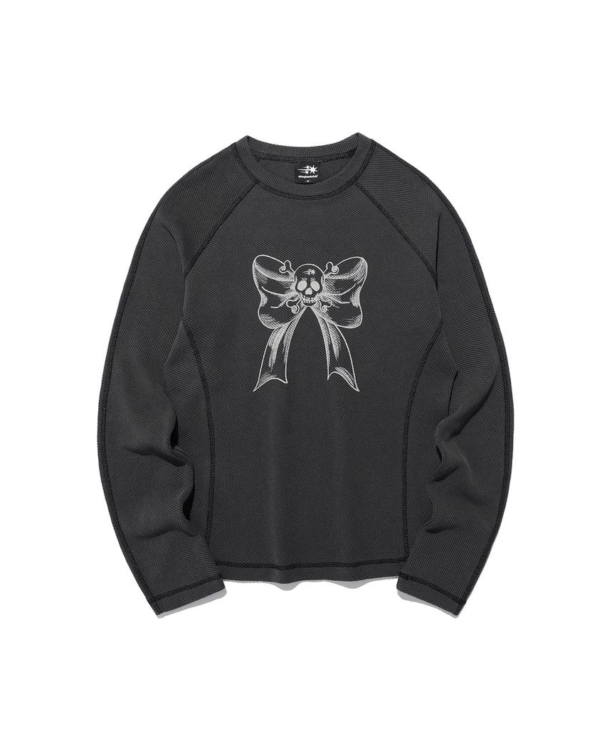 NICEGHOSTCLUB Skull Ribbon Waffle L/S Tee_Charcoal(Ng2Efut557A)