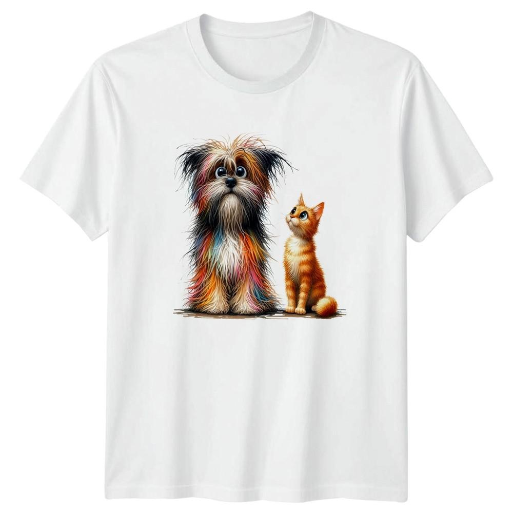 Colorful Shaggy Dog Cute Cat Animals Dogs Cats Unisexs TShirt Unisexs Tee Graphic S