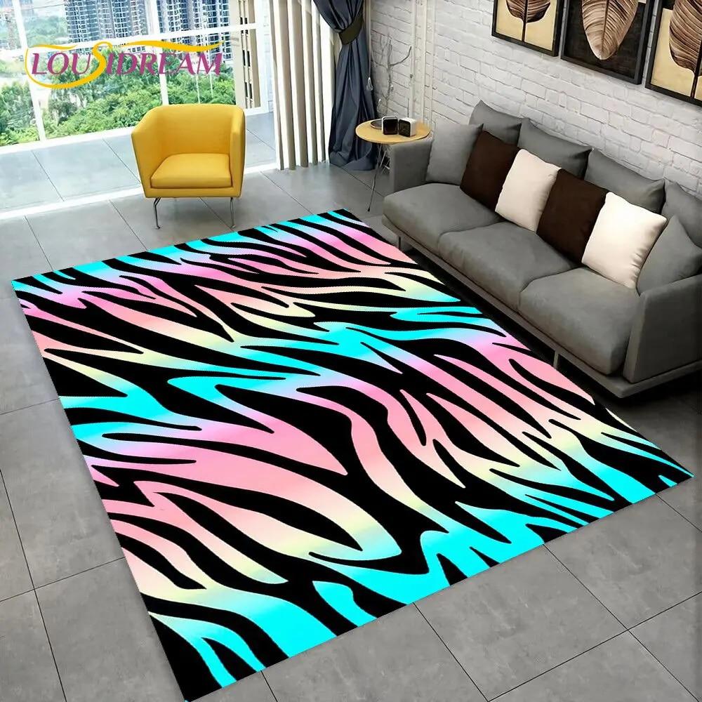 3D Colorful Zebra Pattern Area Rug,Carpet Rug for Living Room Bedroom Sofa Office Doormat Decoration, Kids Non-slip Floor Mat