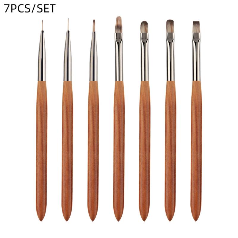 1/7Pcs Walnut Nail Art Brushes Contains Various Sizes Of Exquisitely Painted Nail Drawing Line Pen For Salons