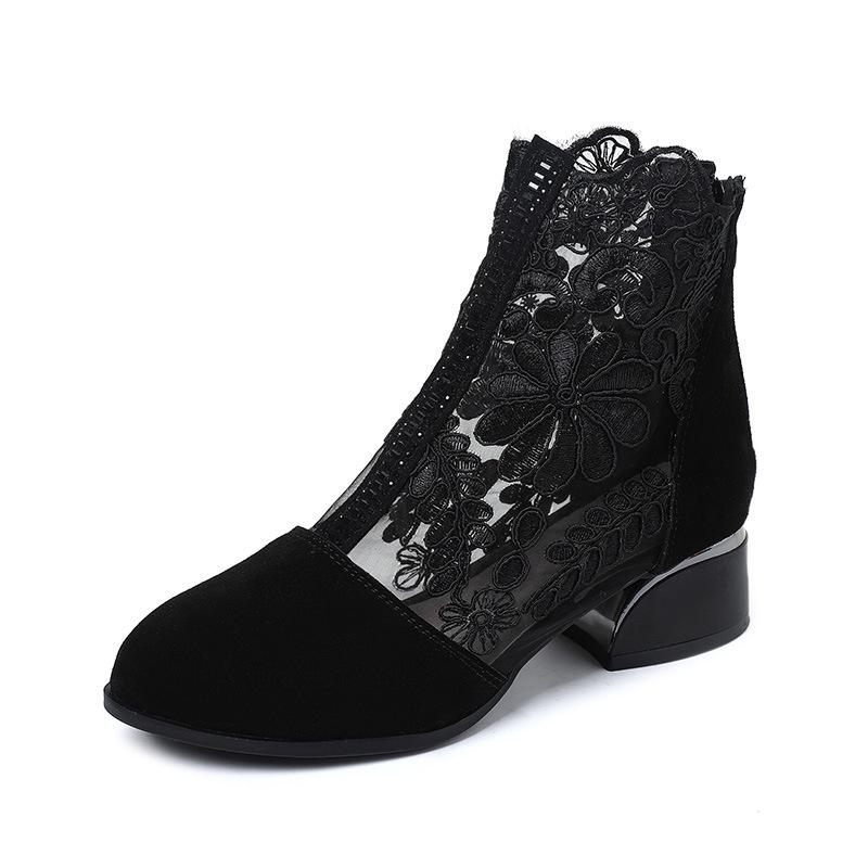Fashion GKTINOO Women's Shoes Lace Genuine Cow Leather Spring Summer Fashion Boots Thick Heel Round Toe Ankle Boots Shoe Plus Size 35-43