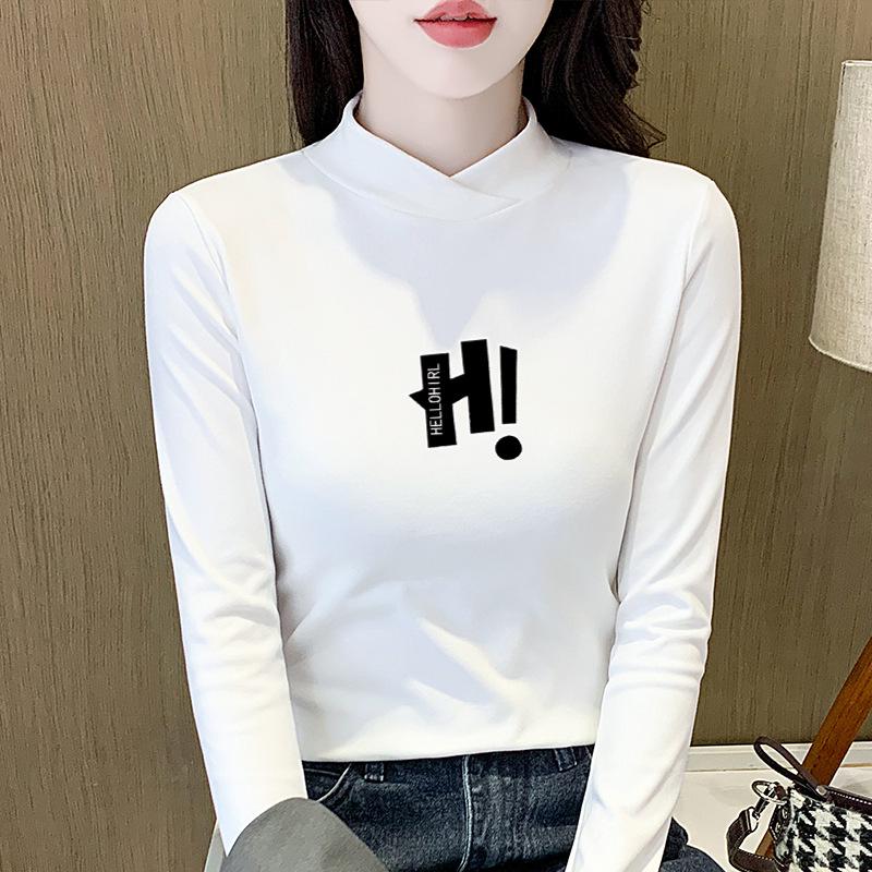 De Velvet Women's Plus Size Fleece-Lined Semi-High Neck Long Sleeve Base Layer Top - 2025 Autumn/Winter