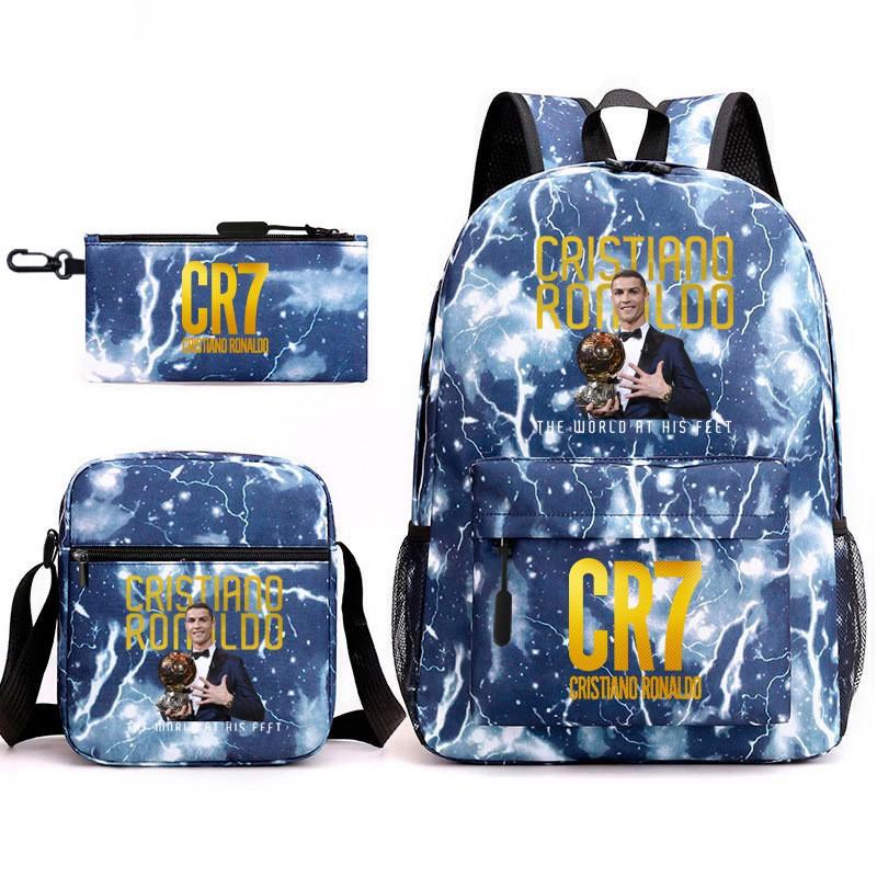 Set Zaino Scolastico Cristiano Ronaldo per Bambini Ragazzi Ragazze 15L Tessuto Oxford Borsa a Doppia Tracolla con Spallacci Imbottiti Traspiranti